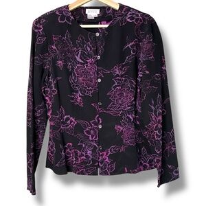 DUE PER DUE 100% Silk Vintage Button Front Blouse Removable Shoulder Pads  Sz 6